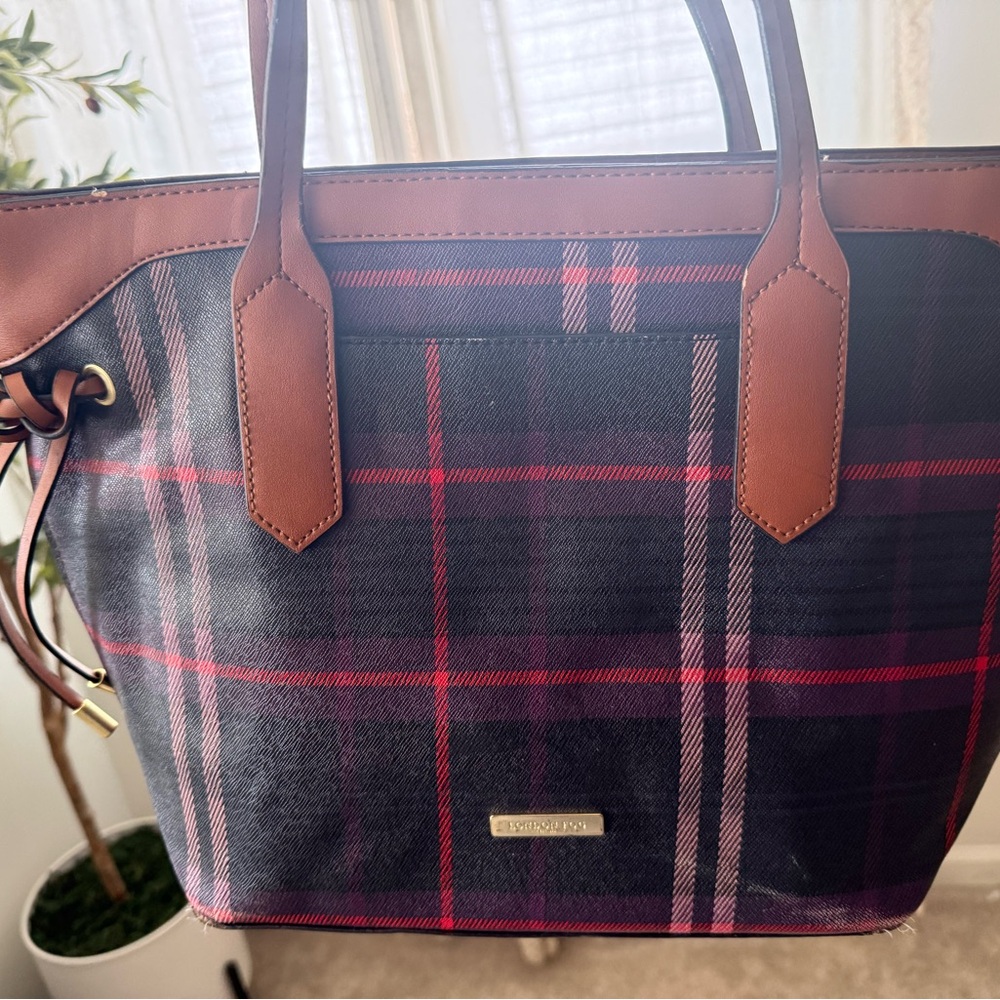 London Fog Plaid Bag with Brown Trim - Women Bags